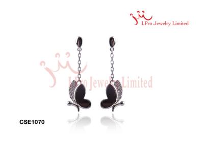 China Charmed Butterfly Ceramic Stud Earrings For Girls In Rhodium Plated Silver Jewelry for sale