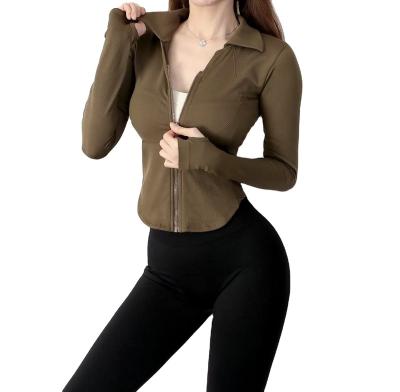 China Breathable Custom Sportswear New Spandex High Waist Yoga Wear Womens Jacket Long Sleeve Gym Zipper Jacket for sale