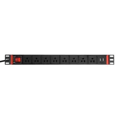 China Universal PDU Socket For Cabinet 19 Port Inch 1U 8 Way PDU Rack Mount America AC 15A USA Type Usb With Off/On Switch Extracting PDU for sale