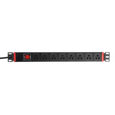 China Universal PDU Socket For Cabinet 19 Inch 1U 8 Way US Type PDU Rack Mount With Overload Double-Cut Switch Extracting PDU for sale