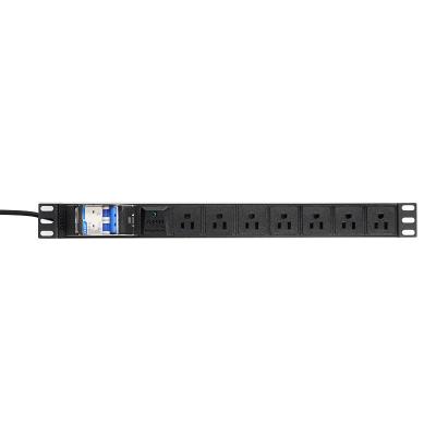 China Universal PDU Socket For Cabinet 19 Inch 1U 7 Way US Type SPD Lightning Protection PDU Rack Mount With 2p Circuit Breaker Extracting PDU for sale