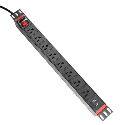 China Universal PDU Socket For Cabinet 19 Port Inch 1U 8 Way PDU Rack Mount AC 15A USA Type With Off/On Switch Extracting PDU for sale