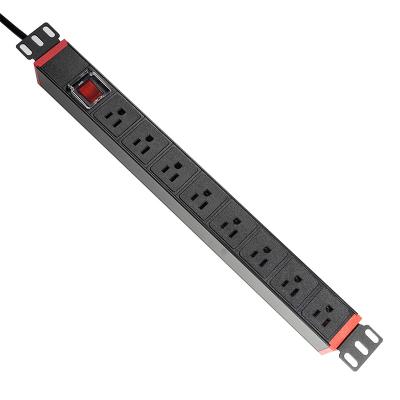 China Universal PDU Socket For Cabinet 19 Inch 1U 8 Way US Type PDU Rack Mount With Overload Double-Cut Switch Extracting PDU for sale