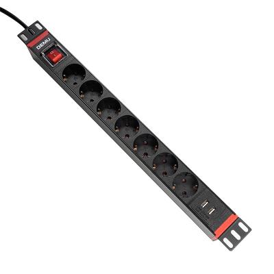 China Universal PDU Socket For Cabinet 19 Inch 1U 7 Way Extracting PDU AC 13A EU Type USB Port With Off/On Switch Rack Mount PDU for sale