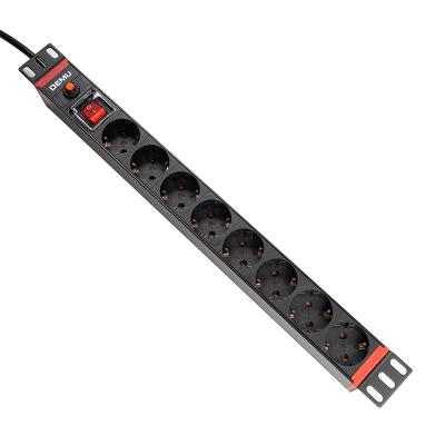 China Universal PDU Socket For Cabinet 19 Inch 1U 8 Way EU Standard Extracting PDU With Off/On Switch Overload Protection Rack Mount PDU for sale