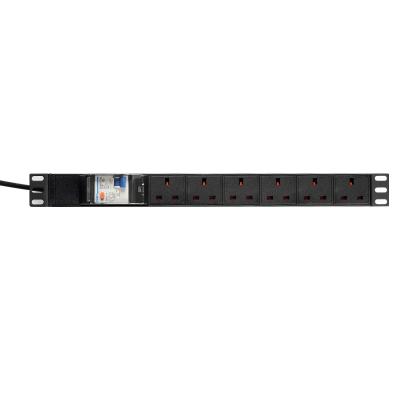 China Universal PDU Socket For Cabinet 19 Inch 1U 6 Way UK Standard Rack Mount PDU With Leakage Protection Extracting PDU for sale