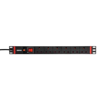 China Universal PDU Socket For Cabinet 19 Inch 1U 6 Way UK Standard Rack Mount PDU With Off/On Switch Overload Protection Extracting PDU for sale