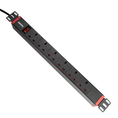 China Universal PDU Socket For Cabinet 19 Inch 1U 6 Way UK Type Extracting PDU With Power LED Indicator Surge Protector Rack Mount PDU for sale