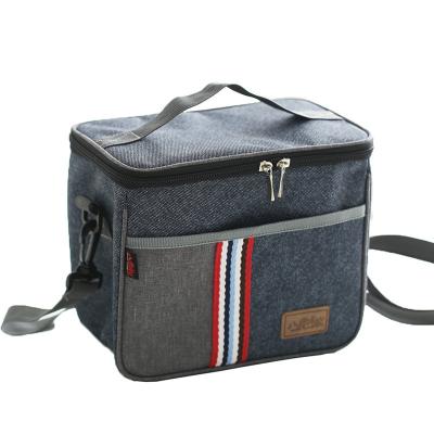 China Keep Cool Lunch Bag Oxford Cloth Aluminum Film Insulation Denim Bag New Striped Refrigerated Bag for sale