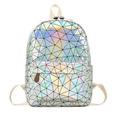 China Waterproof Holographic Geometry Backpack Men Women Backpack Student School Casual Backpack PVC Laser Shoulder Bag for sale