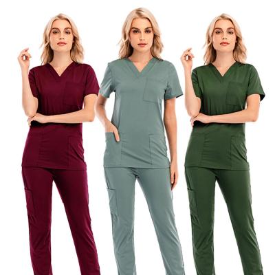 China Hospital Uniform Scrubs Women Sets Tops Doctor Cloth With Pockets Sets Medical Men Unisex Dental Beauty Salon Custom Uniform Scrubs for sale