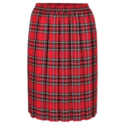 China School Girl's Fashion Anti-Shrink Skirt Fabric Tartan Waist Custom Fully Elastic Maxi Tartan Box Pleat Skirts for sale