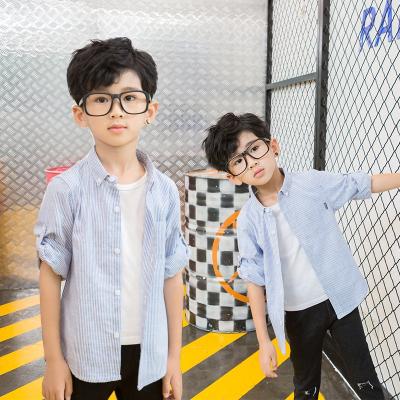 China Handsome Boy's Long Sleeve Shirt Children's Anti-Shrink Fall Clothing Loose Simple White Striped Shirt For Kids for sale