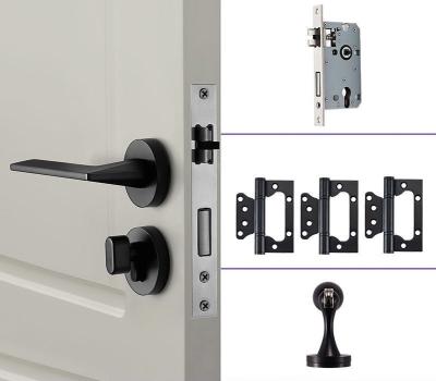 China Zinc Alloy Factory Custom Handle Black/steel grey Modern Simple Bedroom Door Lock Quick Lock Solid Door Locks For Wooden Doors for sale