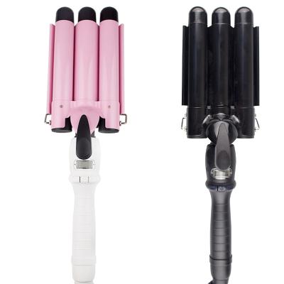 China Home Heat Adjustable Settings Use New Three Barrel Large Wave Ceramic Ionic Hair Curler LCD Automatic Curling Iron With Triple Barrel Women Fashion Hair Curler for sale