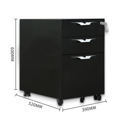 China New Design Durable Metal 3 Drawer Pedestal Filing Cabinet Steel Black Mobile Storage Cabinet With Wheels for sale