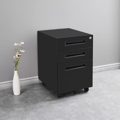 China Office Equipment Mobile Black Metal A4 Folder Hanging Under Office Mobile Pedestal Filing Cabinet With 3 Drawer for sale