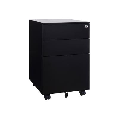 China Office Equipment Mobile Black Metal A4 Folder Hanging Under Desk 3 Drawer Pedestal Mobile Filing Cabinet On Wheels for sale