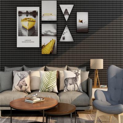 China Black Grid 3D Adhesive Wallpaper 3D Wall Stickers Waterproof For Kitchen Bathroom for sale