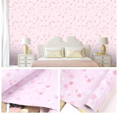 China Papel de pared floral autoadhesivo de dormitorio rosa insonorizado Papel de pared botánico con cáscara y pegamento en venta