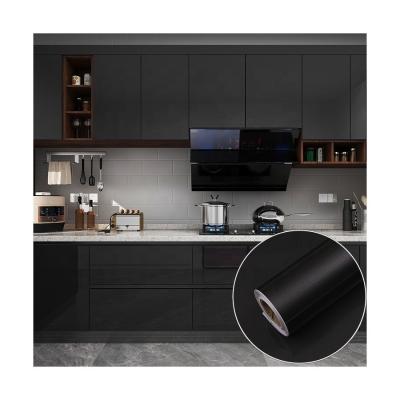 China Modern Design PVC Dark Gray Glossy Foil Sticker for Removable Furniture Wallpaper Kitchen Cabinet Door Paper for sale