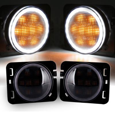 China For Jeep Wrangler JK JKU OVOVS Newest 12V LED Auto Parts LED Turn Signal Light Side Marker Beacon With White Halo Car Light For Jeep Wrangler JK JKU for sale