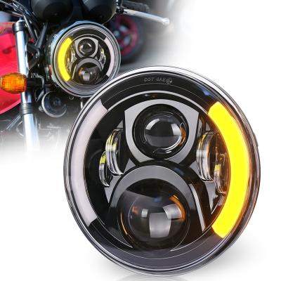 China OVOVS 50W Amber Turn Signal 7Inch Housing Motorcycle Diecast Aluminum Headlight With White DRL Hi/Low Beam For Harley Honda for sale