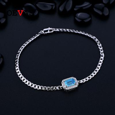 China Graceful Stone 925 Sterling Silver Oval Simulated Sapphire and Diamond Bangle Fashion Bracelet from OEVAS for sale