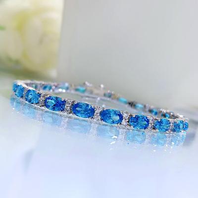 China OEVAS Graceful Luxury Marry Party Fine Jewelry Gifts 925 Sterling Silver Aquamarine Diamond Bracelet For Women for sale