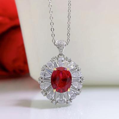 China OEVAS Graceful Fine Jewelry Set 925 Sterling Silver Ruby Diamond Pendant Necklace Stud Earring For Women for sale