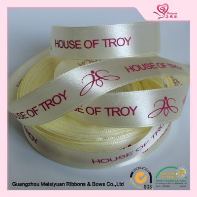 China Luster Surface Yellow Polyester  Custom Printed Ribbon With Red Print logo  5 / 8'' for sale