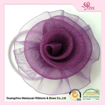 China Customized Purple Organza Rose hair ribbon ties 6cm stretch loop bows for sale