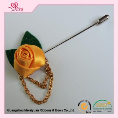 China 3.5cm red rose lapel pin Ribbon Rosette Flower , wedding lapel pins washable for sale