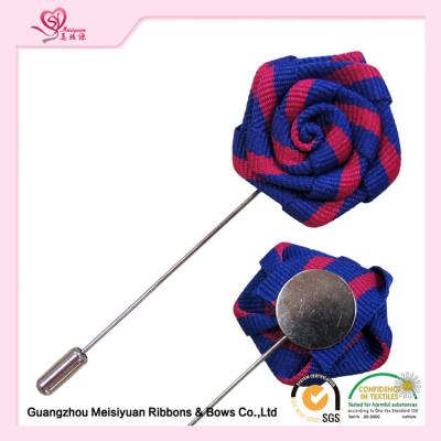 China Double Color Grosgrain Ribbon Rose Flower Lapel Pin For Men' s Clothing for sale