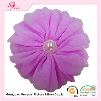 China DIY chiffon fabric Flower With Pearl , layered / folded fabric flowers Widely use for sale