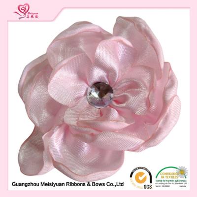 China 5.5cm White Handmade Rhinestone Satin Fabric Flowers , craft fabric flowers fashion design for sale