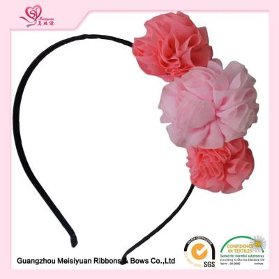 China Pink Chiffon Flower Pom pom Headband , pretty baby girl hair accessories headbands for sale