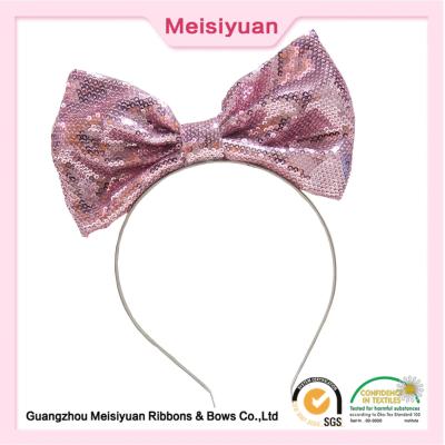 China Large Sequin hair Bows Flower Girl Headband For Party 20cm charming design for sale