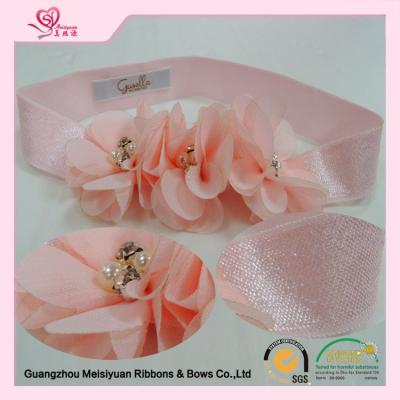 China Pink Custom elastic baby headbands , Elastic Flower headbands for newborns / little girls for sale