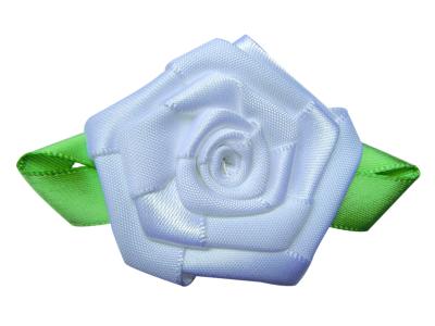 China Wedding Decorative Satin Ribbon Flowers Fancy Rose With Green Leaf for sale