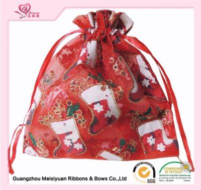 China Red Organza ribbon Custom Drawstring bags 12 * 15cm Silk screen Surface Handling for sale