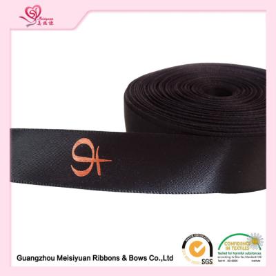 China Single Sided Printed Satin Ribbon , Black Polyester Personalized Favor Ribbons for sale