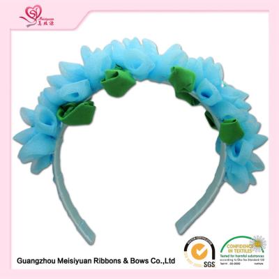 China Girls Baby Flower Headbands With Special Chiffon Flowers / Blue Chiffon Flowers Hair Band for sale