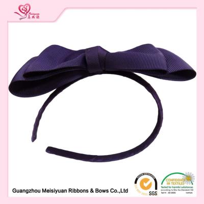 China Women Hair Band , Purple Huge Grosgrain Ribbon Bows With Metal Headband for sale