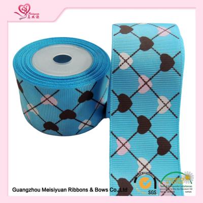 China 2 Inch Custom Printed Grosgrain Ribbon ,  Heart Shape Printed Designer Grosgrain Ribbon for sale