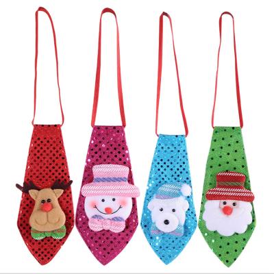 China Hot Selling Christmas Birthday Merry Christmas Kid Tie Glitter Christmas Themed Light Tie With Santa Claus for sale