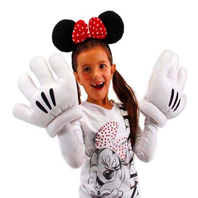 China Big Hands Black / White Plush Costume Gloves Big Hands Black White Mouse Ears Gloves Set for sale