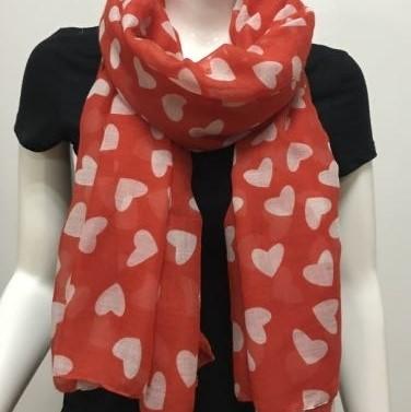 China Wholesale Valentines Day Gifts Squishy Red Voile Heart Printed Scarf For Women for sale