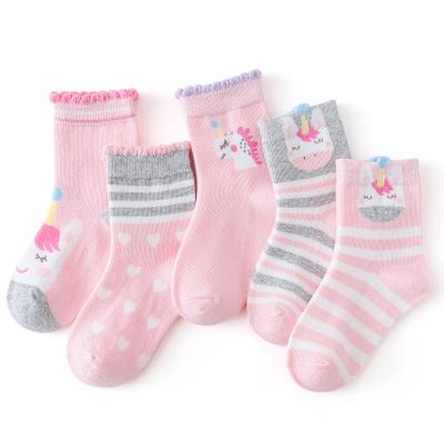 China 5pcs Package Autumn And Winter Girls Cute Unicorn Socks Elastic Kids Cotton Cute Knee High Soft Socks for sale