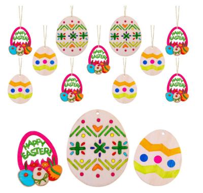 China Wholesale 10pcs Party Pack Wooden DIY Easter Eggs Easter Hanging Ornaments Easter Kids Toys for sale